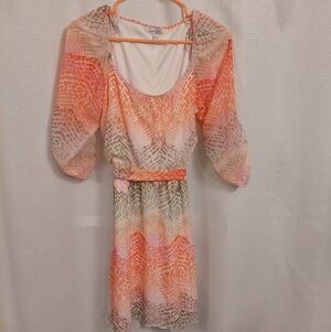 SPEECHLESS dress. Color coral/peach. Animal print chiffon overlay size small